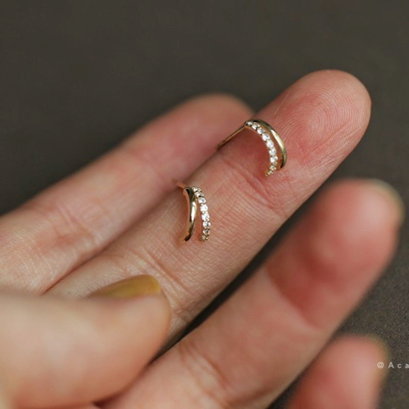 Women's Sier Gold-plated Inlaid Zircon Double Row Fresh Stud Earrings