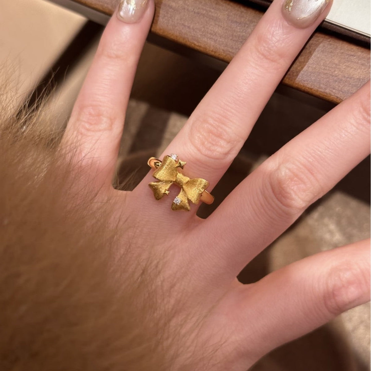 Brushed Starlight Bow Female Sweet Cute High Sense Stylish Simple Ring