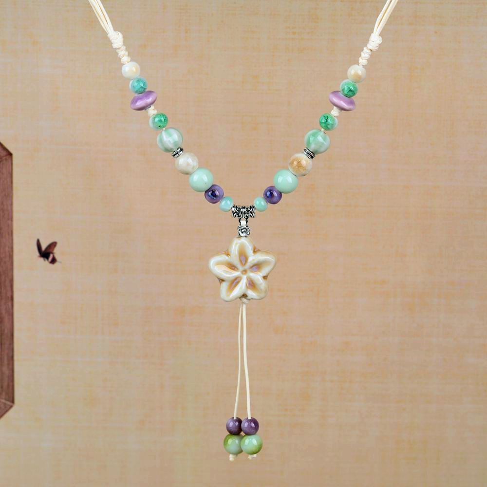 Women's Retro Ethnic Style Ceramic Butterfly Bell Fashionable Necklace
