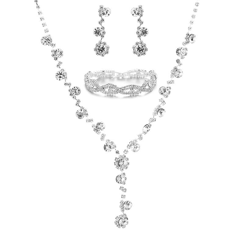 Bridal Popular Sunflower Rhinestone Pearl Three-piece Necklaces