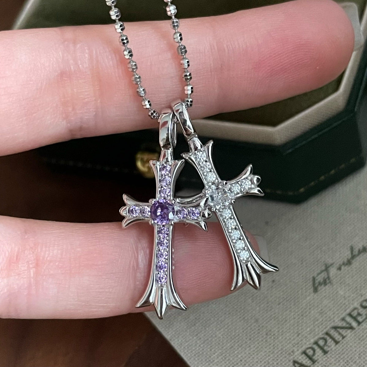 Sterling Sier Universal Buckle Purple Cross Jeweled Personality Retro Pendants
