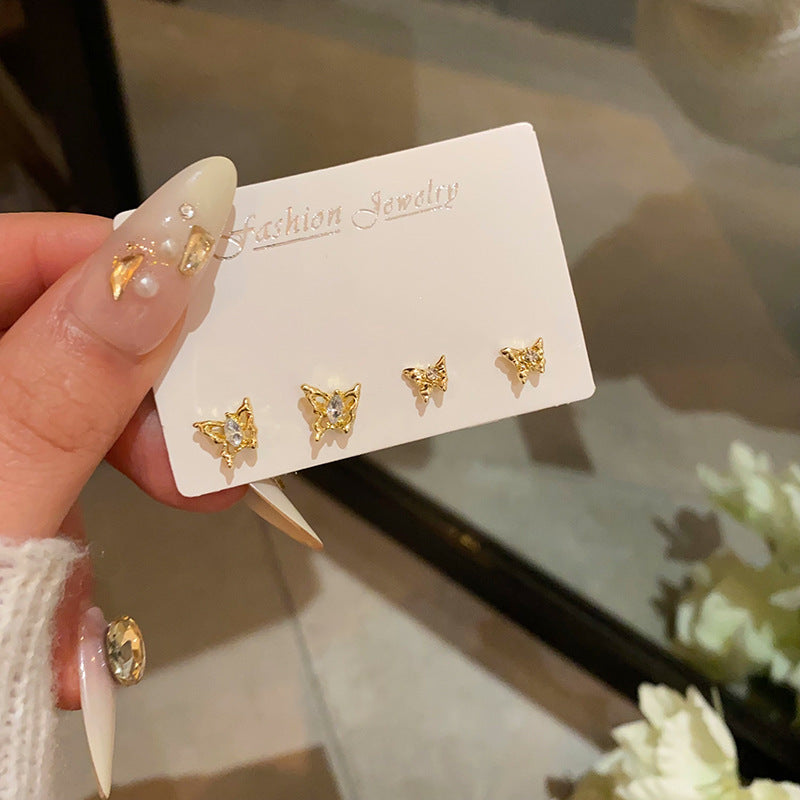 Sier Needle Exquisite Bow Suit Female Style Advanced Design Earrings