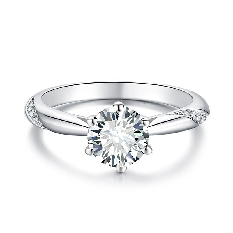 Solitaire Moissanite Ring — 1ct or 2ct Brilliant Round Cut, Six-Prong Setting in Sterling Silver with 18K Gold Plating
