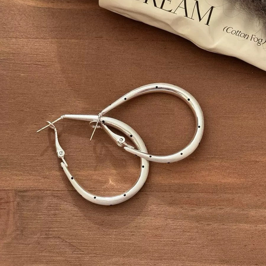 Women's Korean Style Sier Geometric Circle Polka Dot High Rings