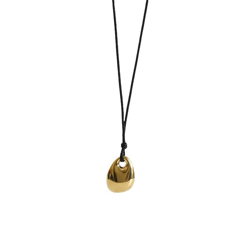 Fashionable Golden Beans Black Leather Rope Necklaces