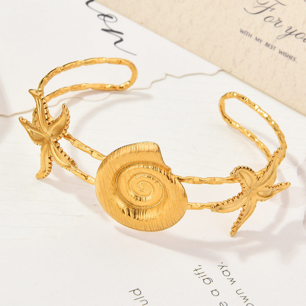 Women's Golden Ocean Wind Open-ended Sun Starfish Shell Mild Luxury Bracelet