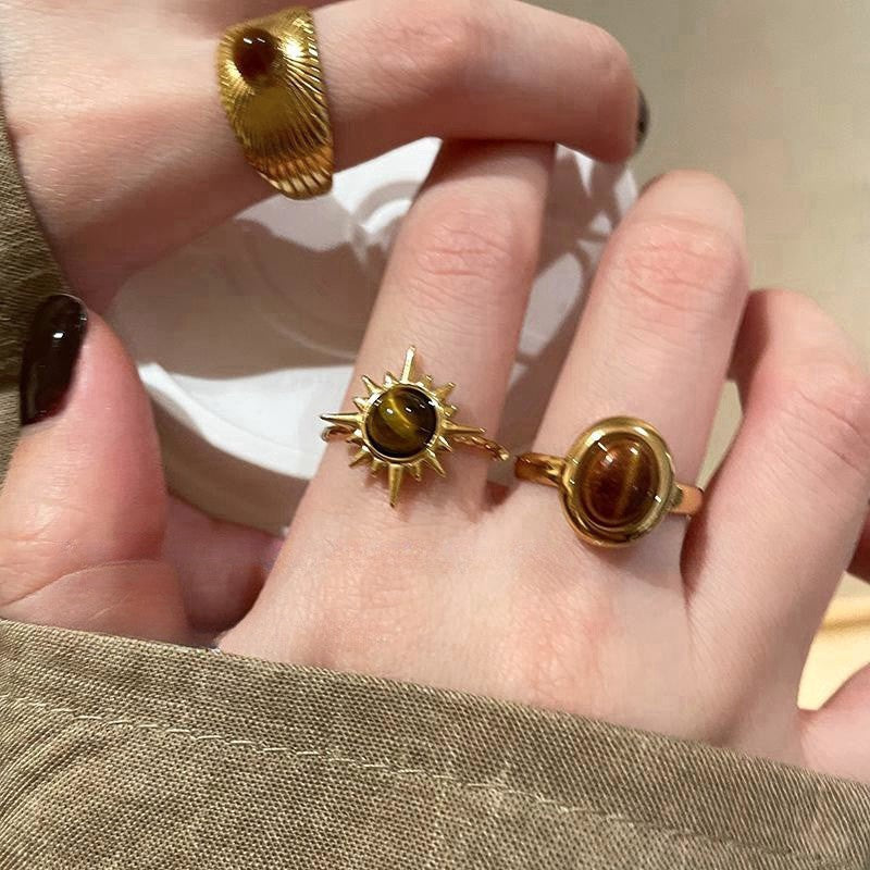 Sunflower Tigereye Female High Sense Design Rings