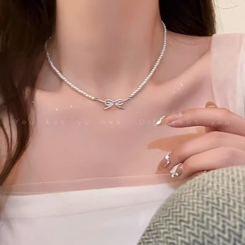 Small Beads Pearl Bow Female Niche High-grade Necklaces