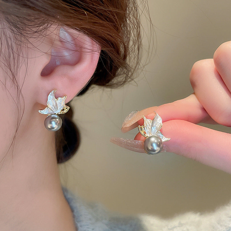 Needle High-grade Flower Tassel Pearl French Fashion Earrings
