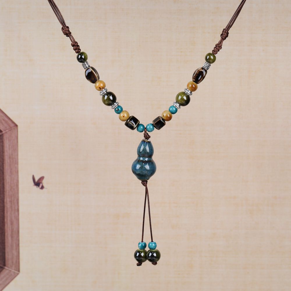 Women's Retro Ethnic Style Ceramic Butterfly Bell Fashionable Necklace