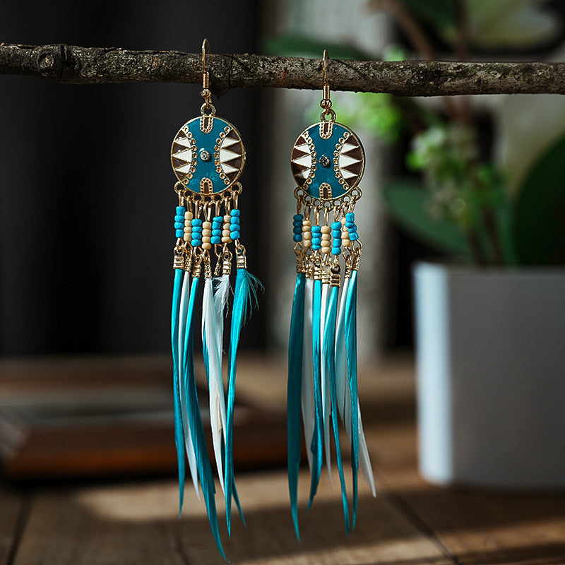 Women's Bohemian Ethnic Tassel Blue Ear Vintage Earrings