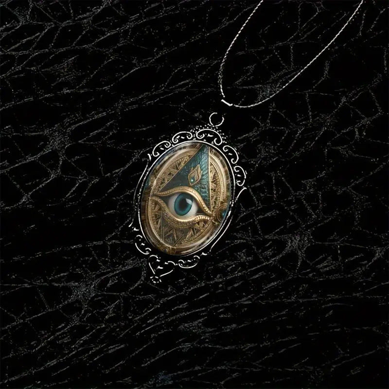 Piece Fashion Elegant Eye Pattern Black Frame Glass Romantic Necklace