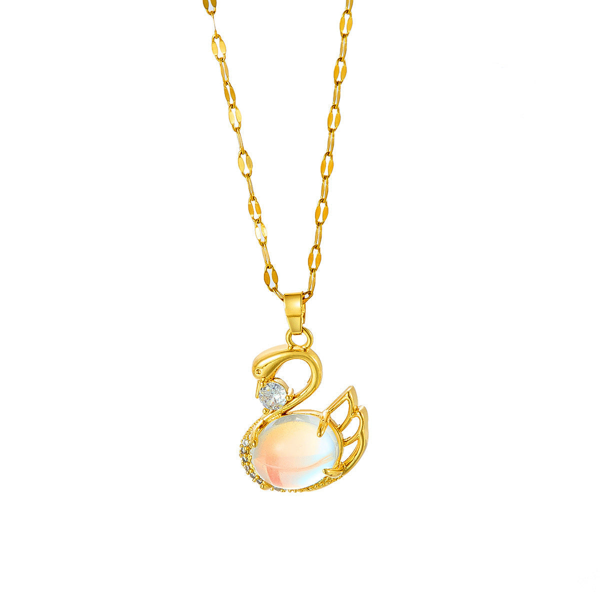 Inlaid Zircon Swan Titanium Steel Female Summer Necklace