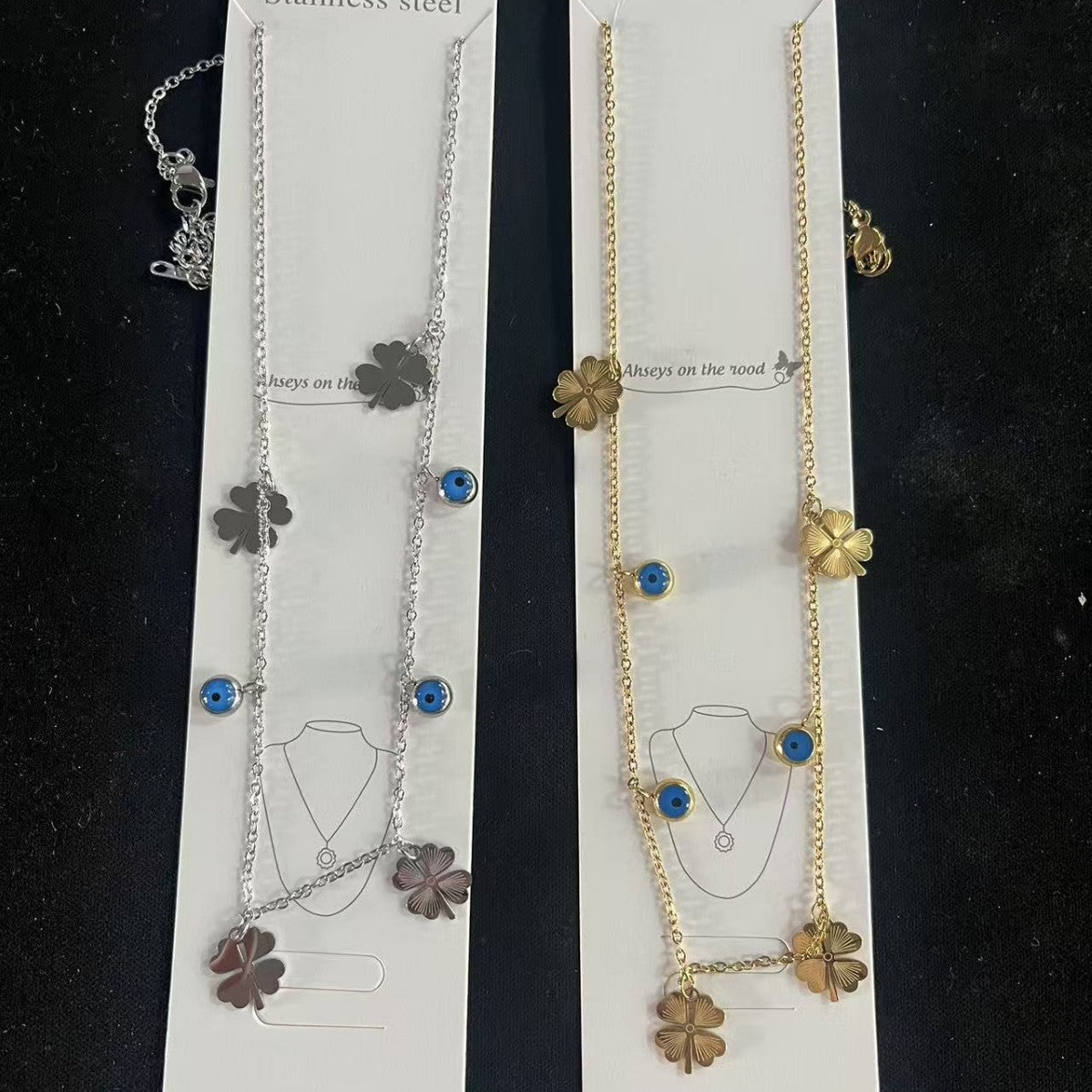 Women's French Stainless Steel Drop-shaped Color Zircon Flower Simple Necklace