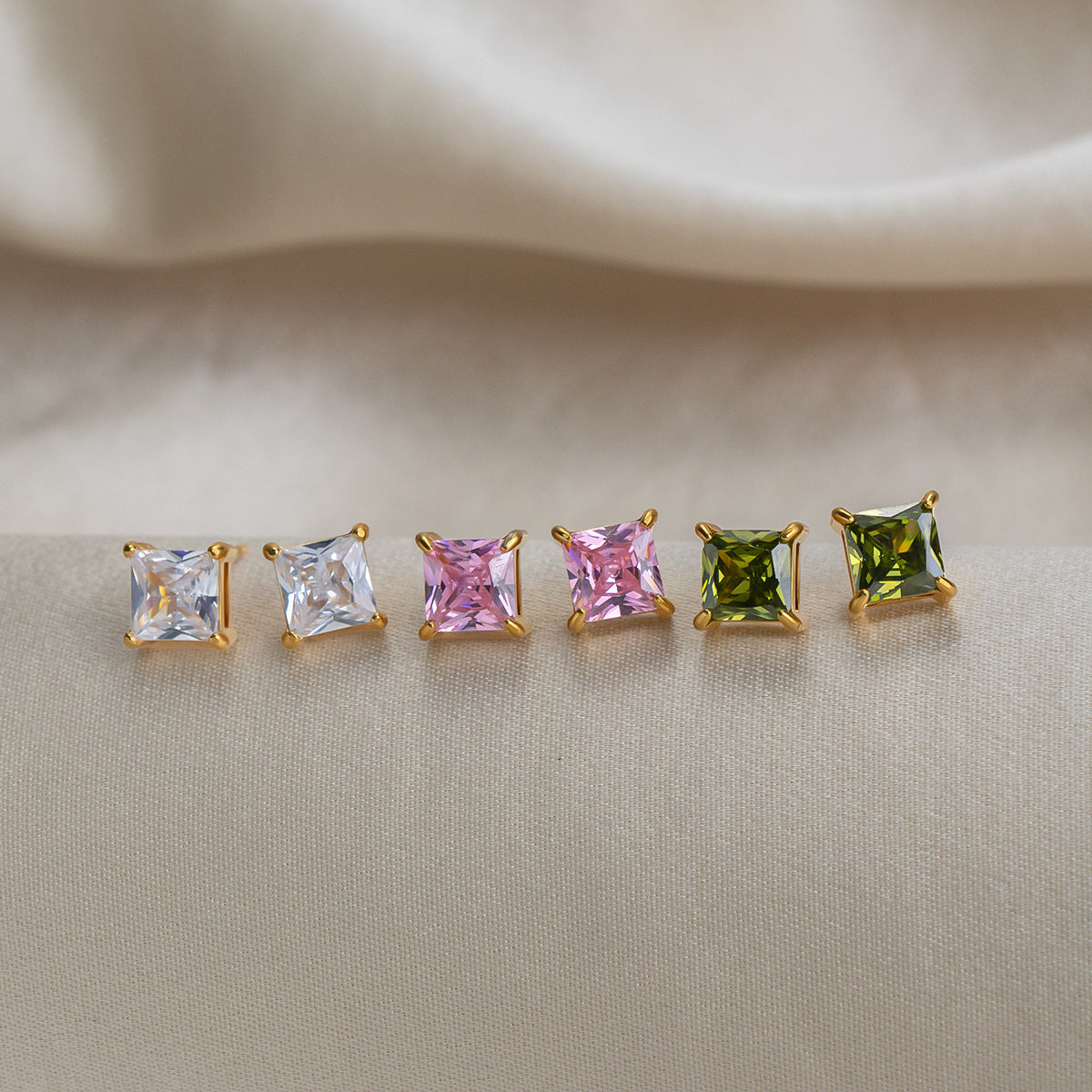 Women's Simple Fashion Square Color Zirconium Stainless Steel Vacuum Gold-plated Earrings