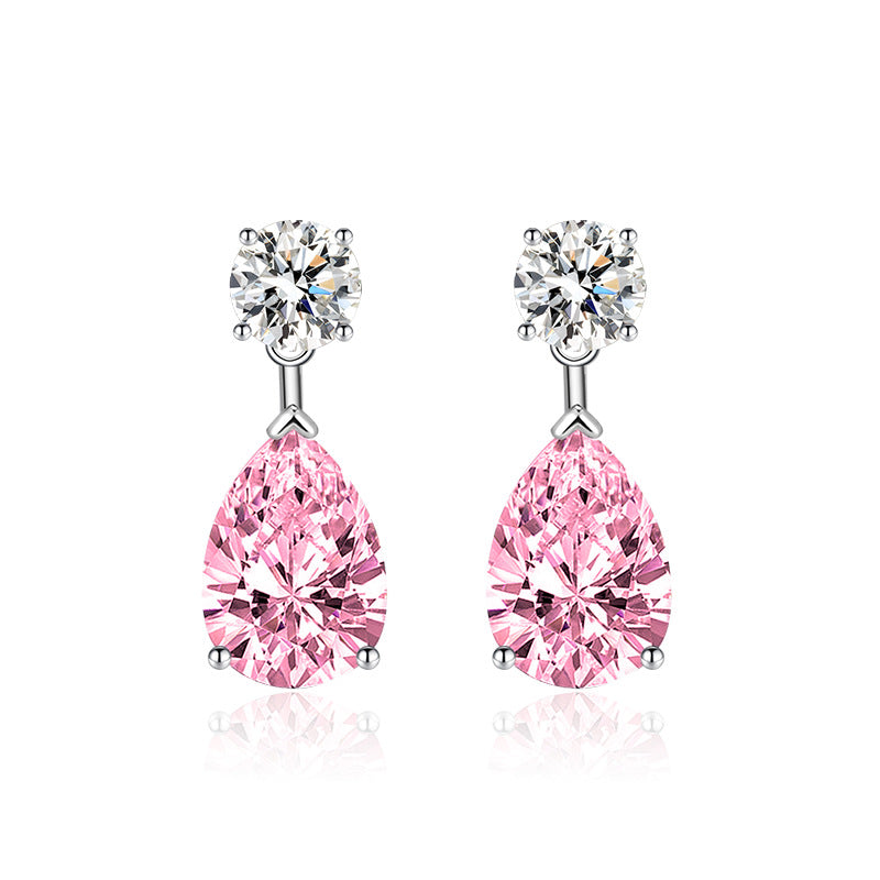 Women's Sier Needle Water Drop-shaped Inlaid Oval Sapphire Colored Gems Long Earrings