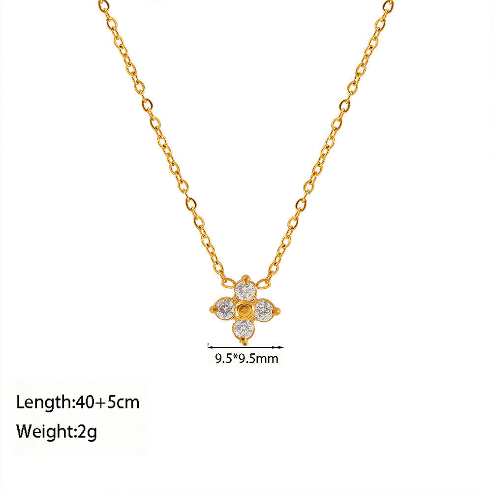 Small Zircon Four-leaf Flower Full Diamond Light Luxury High-grade Necklace