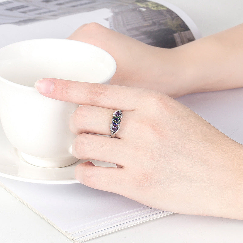 Double Heart-shaped Diamond Inlaid Colorful Personality Fashion Ring