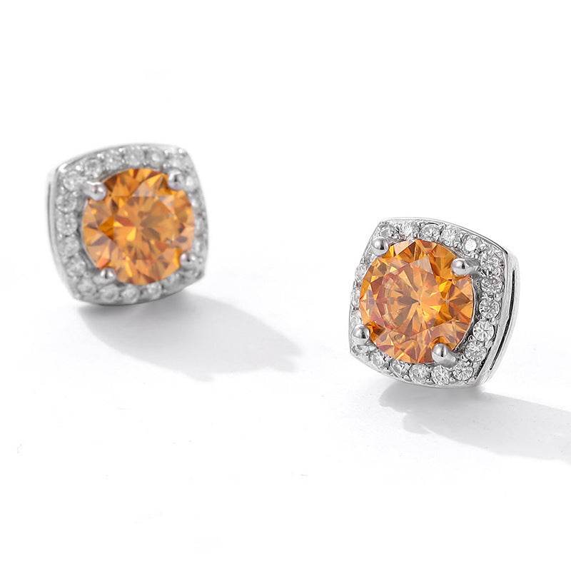 S925 Magnetic Multicolor Moissanite Square Halo Stud Earrings for Men Women, 0.5/1ct Round Cut