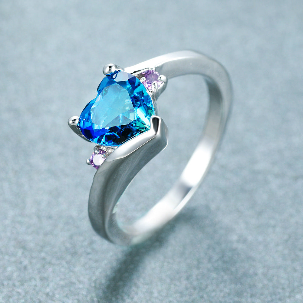 Women's Love Water Blue Zircon Fashion Wedding Ring