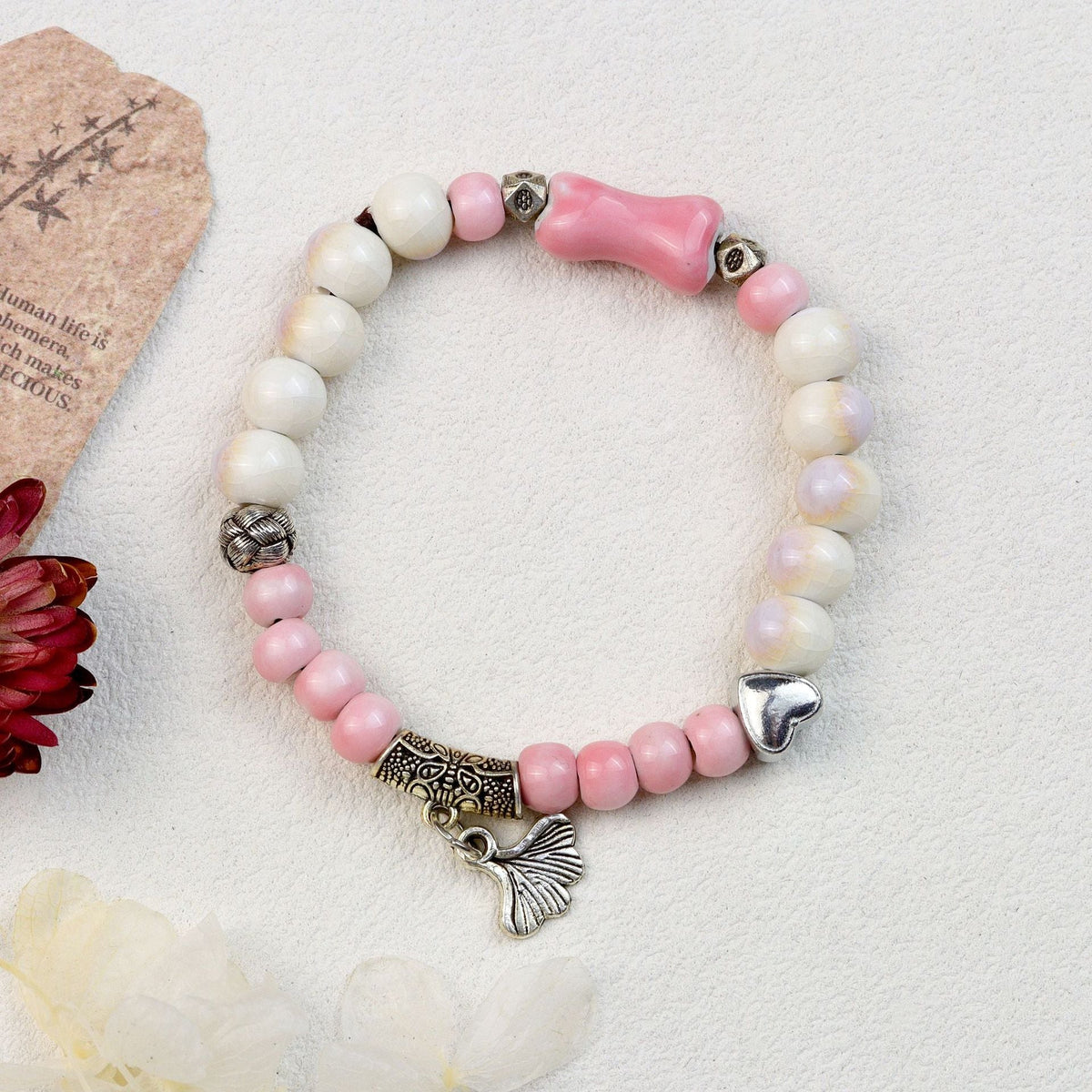 Women's Chinese Style National Fashion Ceramic Beaded Lotus Seedpod Retro Ethnic Bracelet