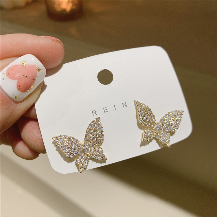 Light Luxury Rhinestone Butterfly Tassel Female Earrings