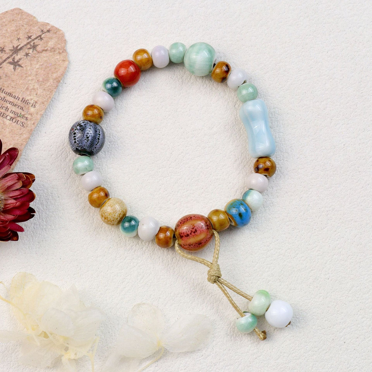 Women's Chinese Style National Fashion Ceramic Beaded Lotus Seedpod Retro Ethnic Bracelet