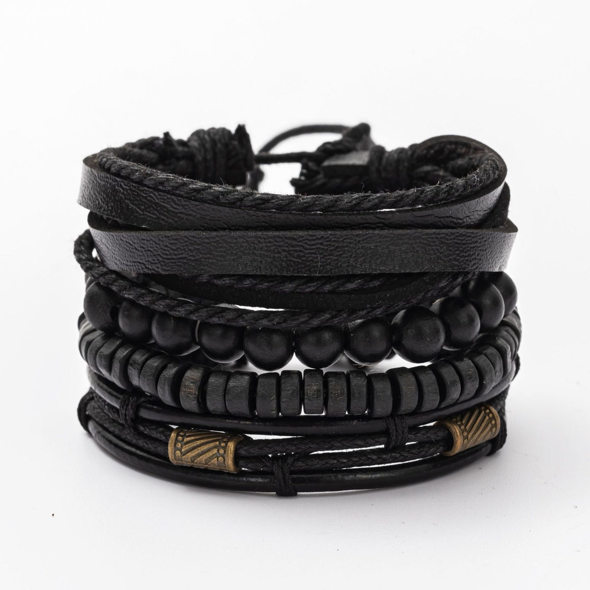 Men's Fashion Combination Leather Artistic Retro Wooden Bracelets
