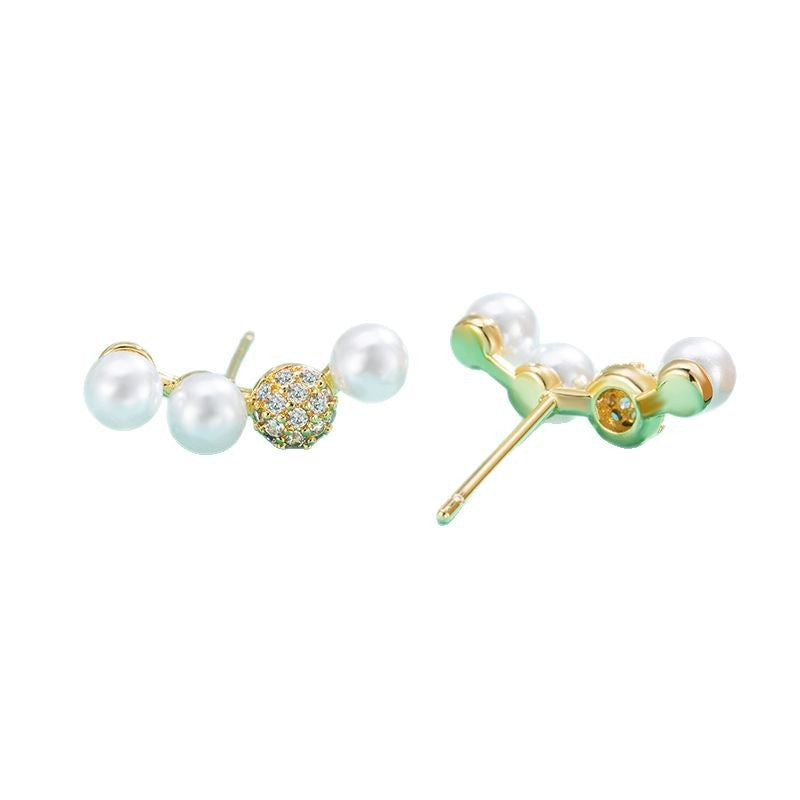 Women's Luxury Small Micro Inlaid Pearls Zircon Smile Stud Earrings
