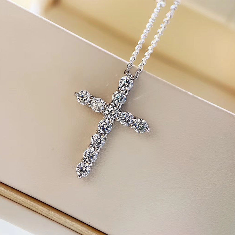 White Gold Cross Necklace with Brilliant 2.8mm Moissanite Stones