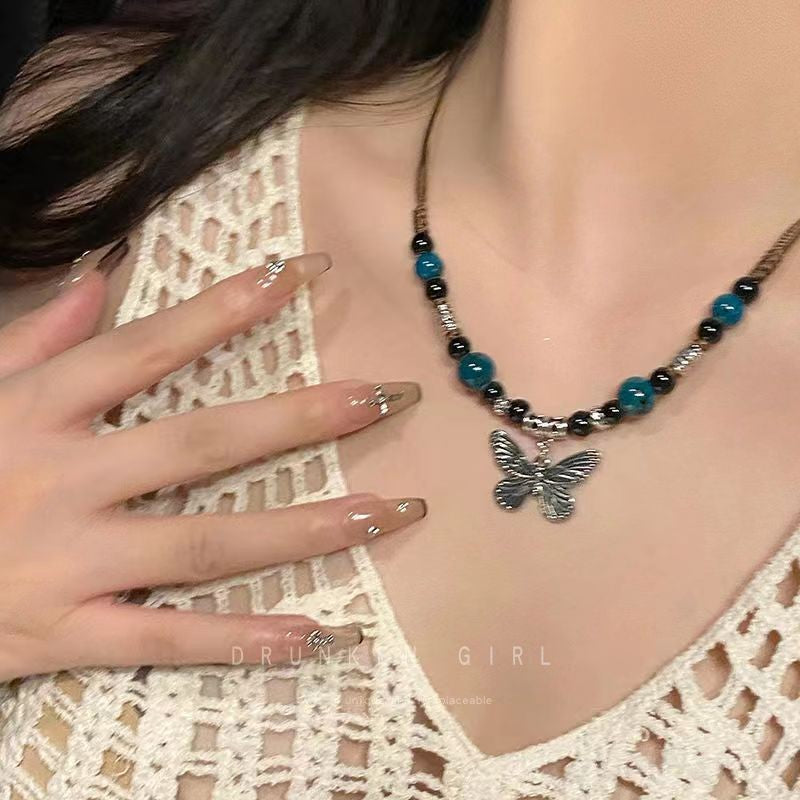 Women's Retro Ethnic Style Ceramic Butterfly Bell Fashionable Necklace