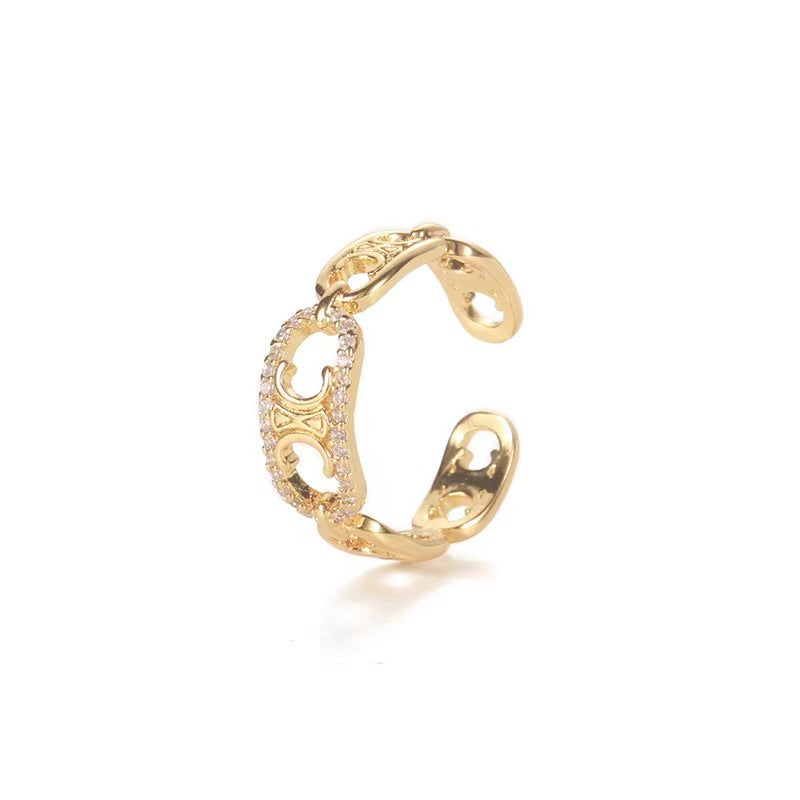 Women's Hollow Opening French Entry Lux Style Arc Ring