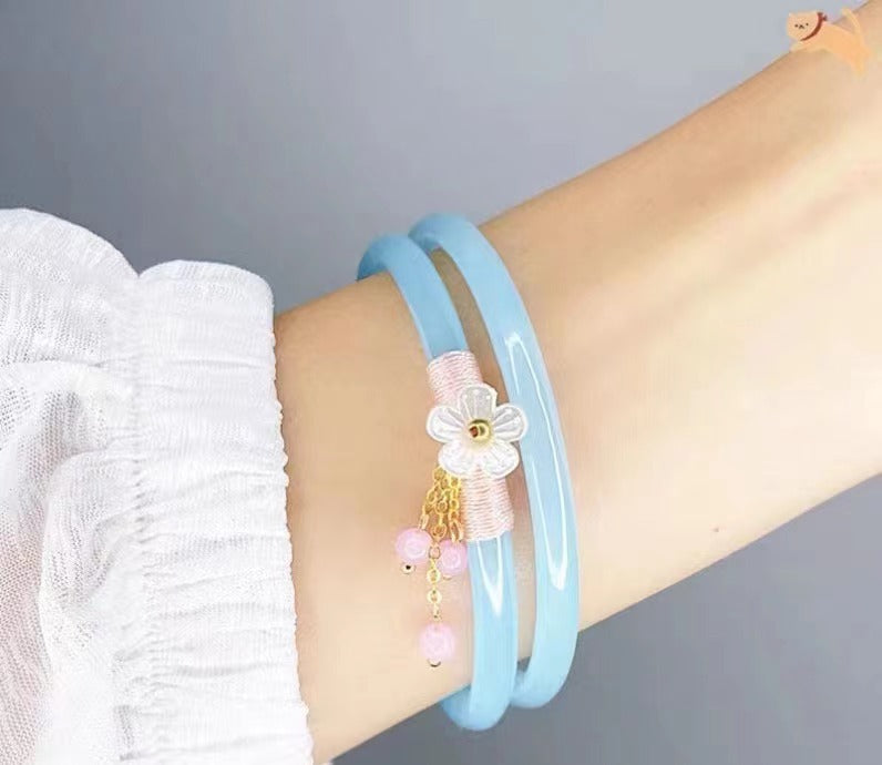 Women's Natural Chalcedony Jingle Bell One Step At Time Love Send Bracelet