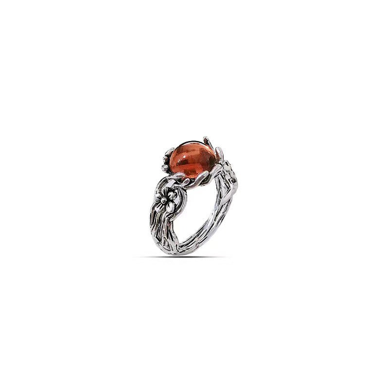 Thai Sier Water Drop Amber Beeswax Inlaid Simple Rings
