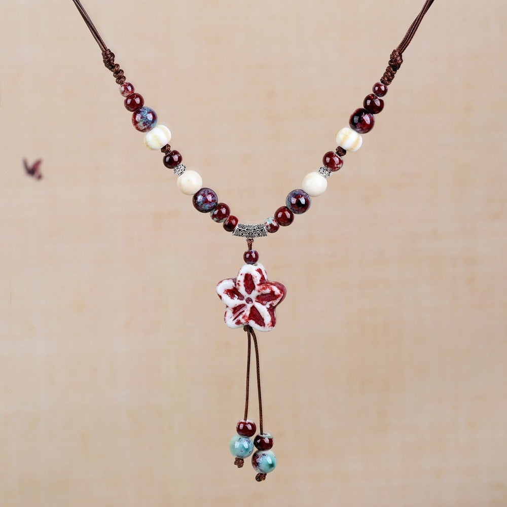 Women's Retro Ethnic Style Ceramic Butterfly Bell Fashionable Necklace
