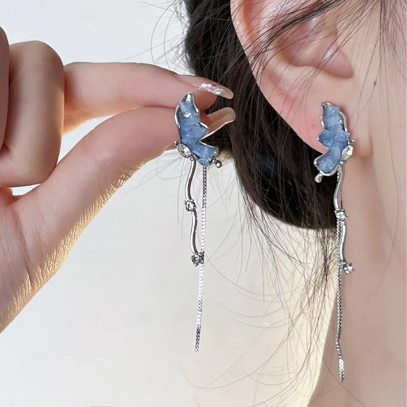 Women's Crystal Butterfly Elegant High-grade Sier Needle Light Luxury Earrings