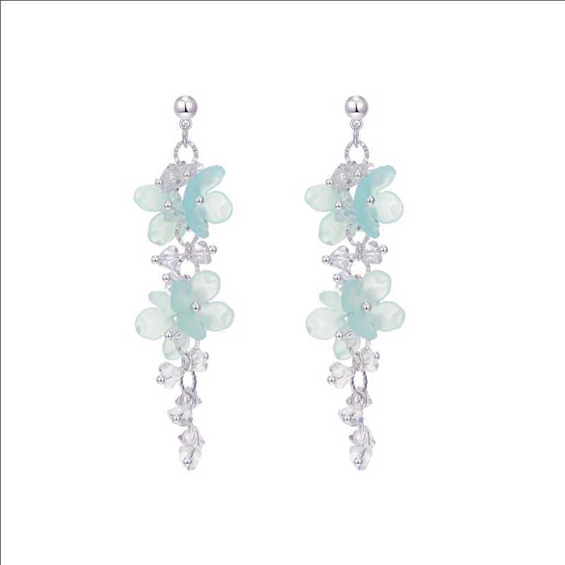 Women's Mint Mambo Blue Flower For Long Tassel Earrings