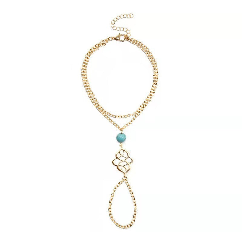 Fashion Lucky Auspicious Symbol Finger Chain Turquoise Bracelets