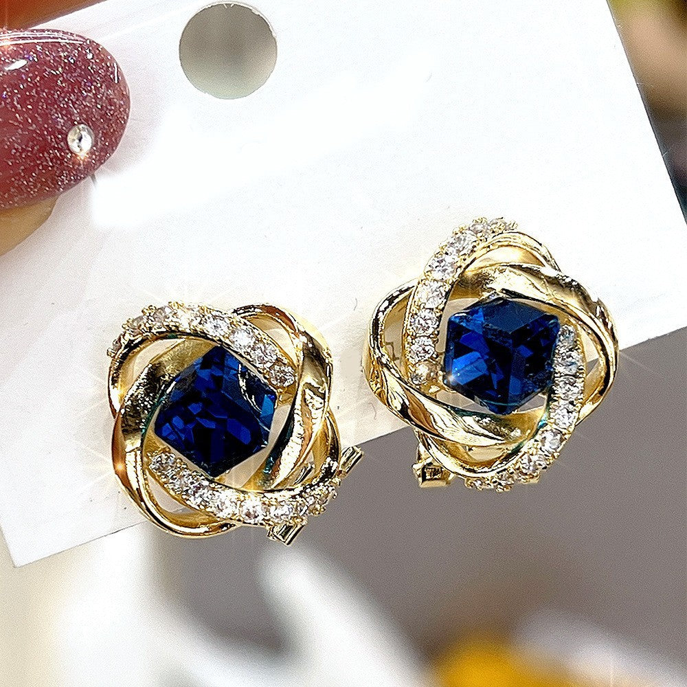 Women's Cube Sugar Blue Crystal For Fashionable Stylish High-grade Niche Stud Earrings