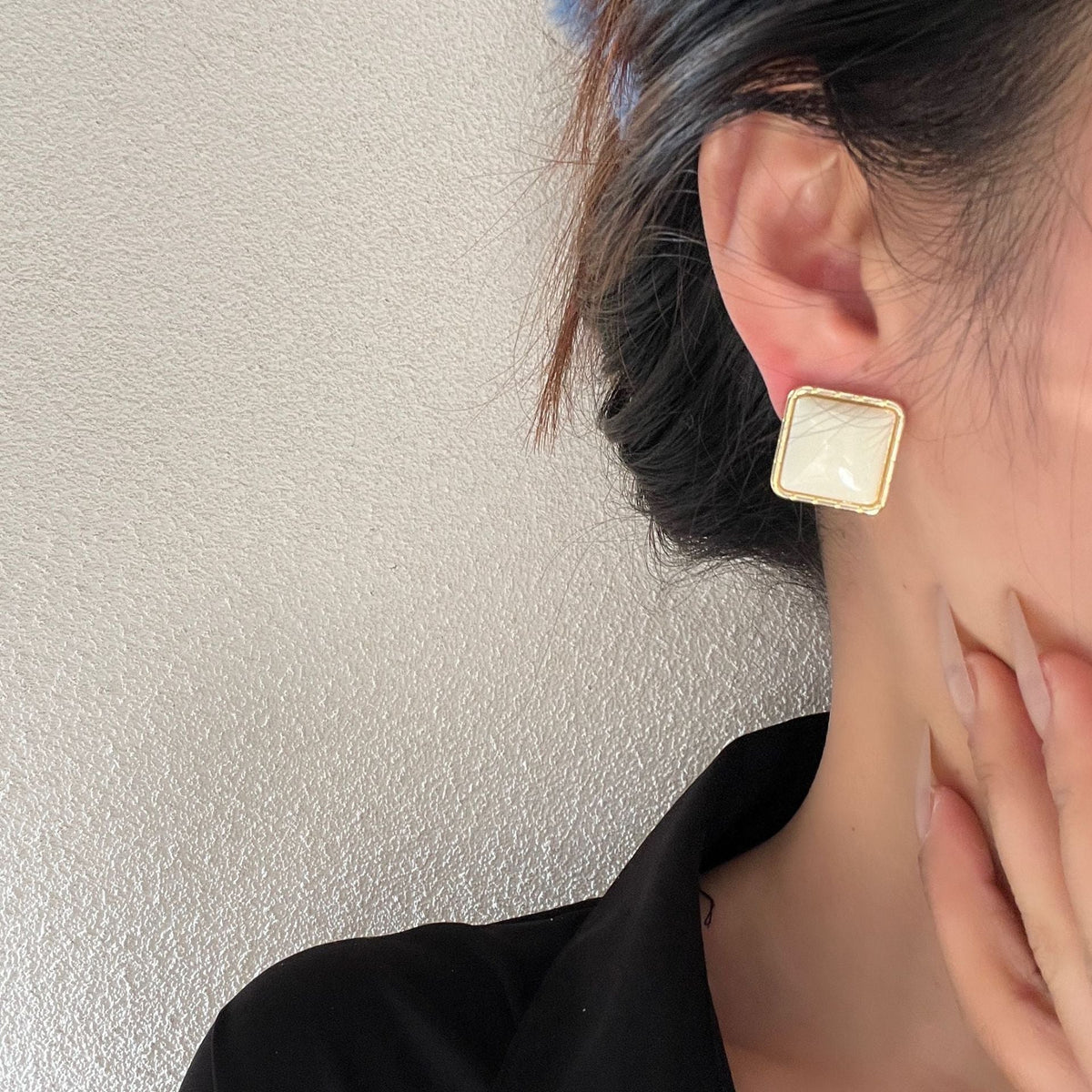 French Style Temperament White Geometric Elegant Trendy High-grade Earrings