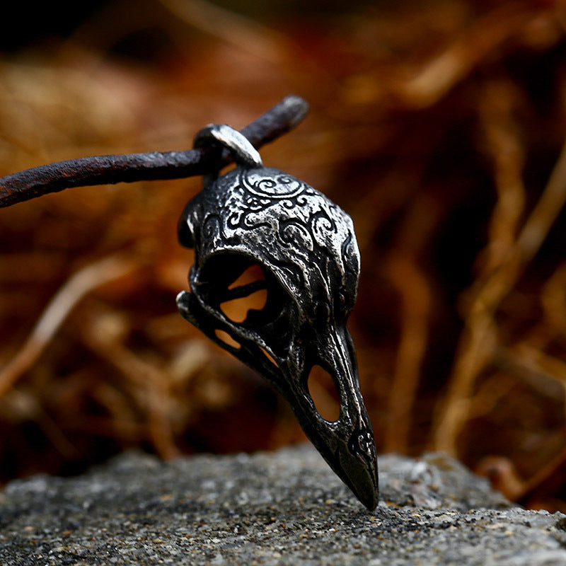 Men's Viking Stainless Steel Carved Crow Titanium Pendants