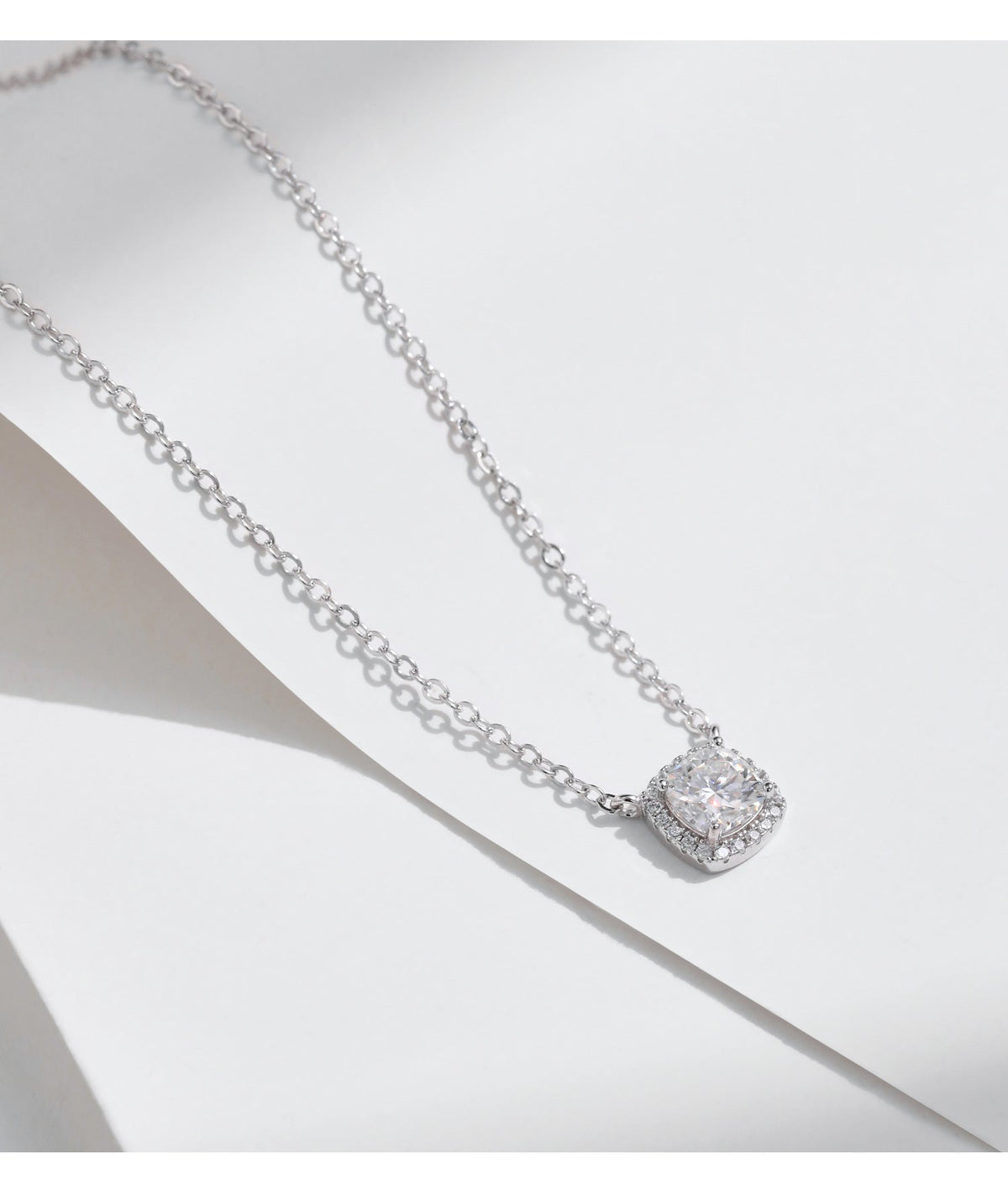 Geometric D-Color VVS1 Moissanite Necklace in Sterling Silver – Square, Round, or Solitaire Pendant for Women