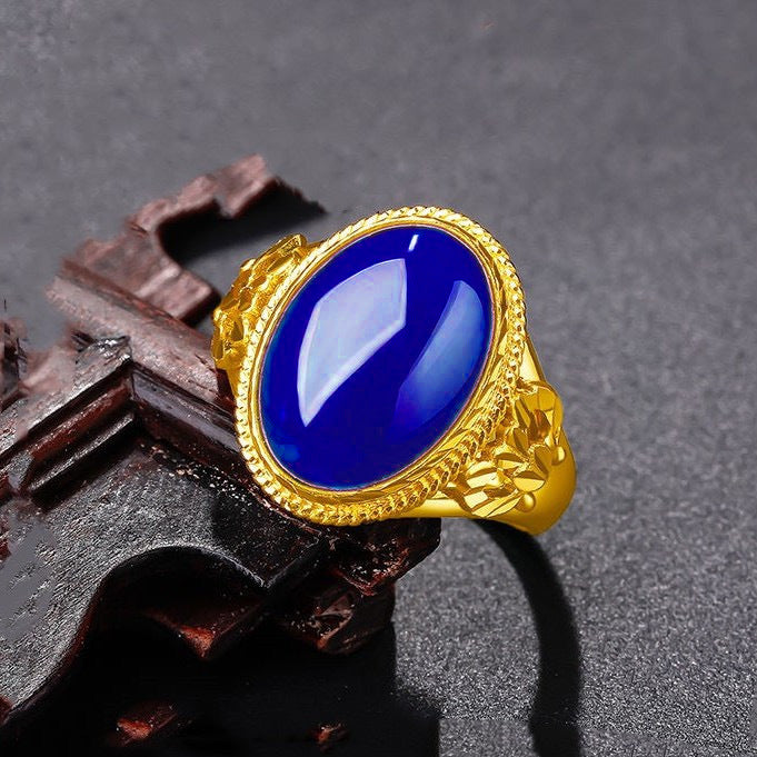 Gold Inlaid Natural Agate Jade Green Chalcedony Retro Fashion With Rings