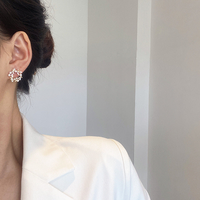 Style Flower Pearl Female Personality Simple Trendy Summer Mori Earrings