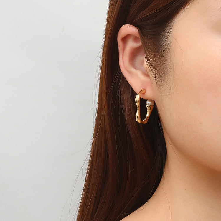 Women's Fashion Geometric Stainless Steel Inlaid Pearl Earrings