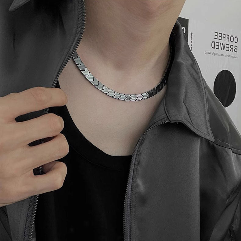 Men's Haematite Titanium Steel Triangle Light Luxury Necklace