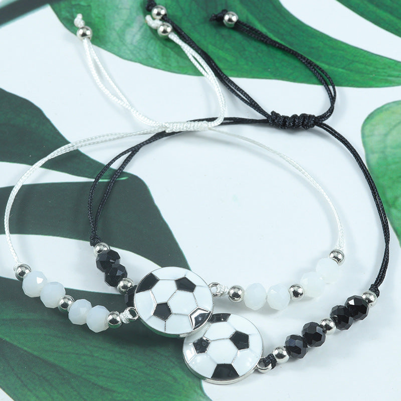 Sports Football Black White Beaded Style Bracelet