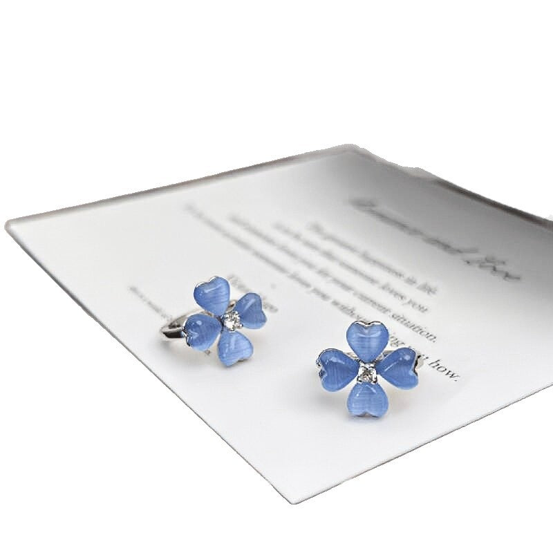 Women's Blue Clover Niche Design Summer Fresh Ear Earrings