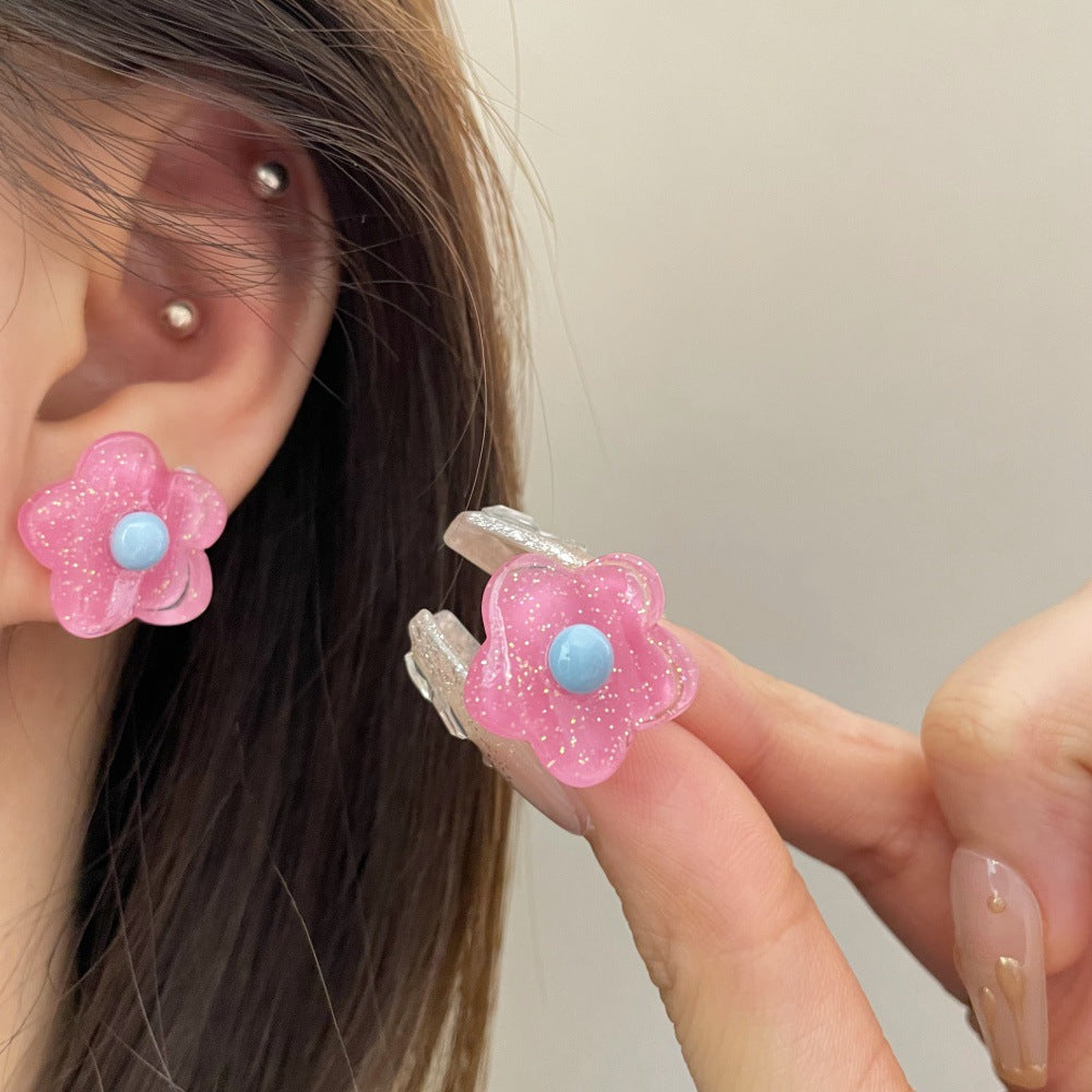 Women's Summer Iti Colorful Flower Ear Clip Sweet Earrings