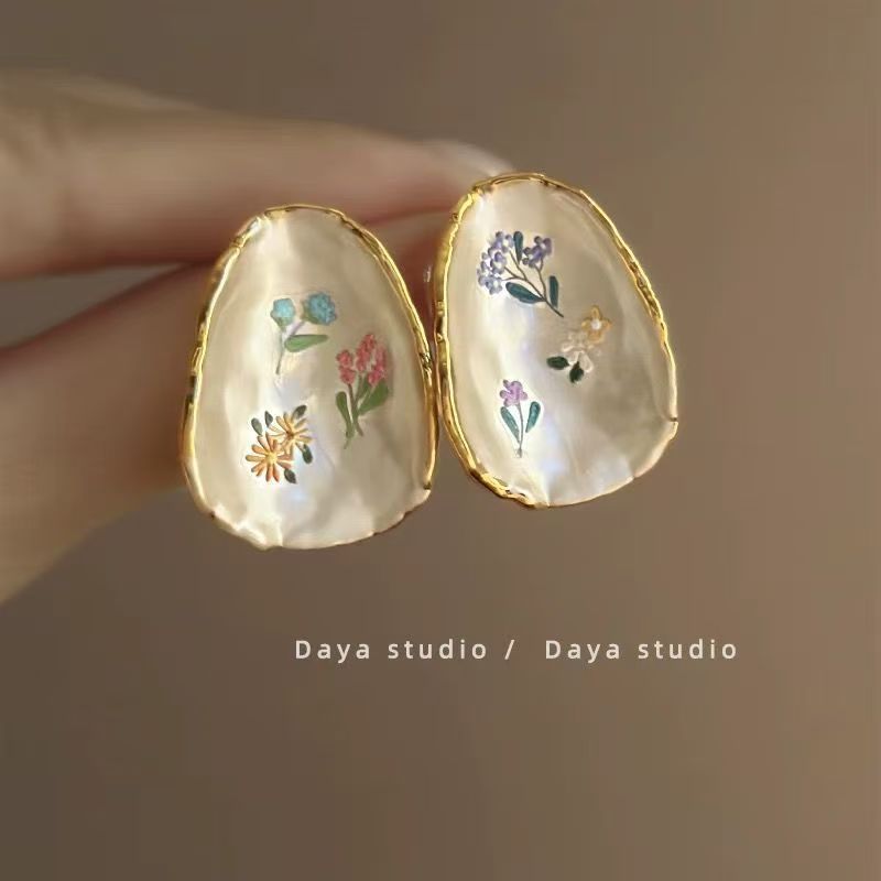 Women's Painting Style Flower High-grade Enamel Niche Earrings